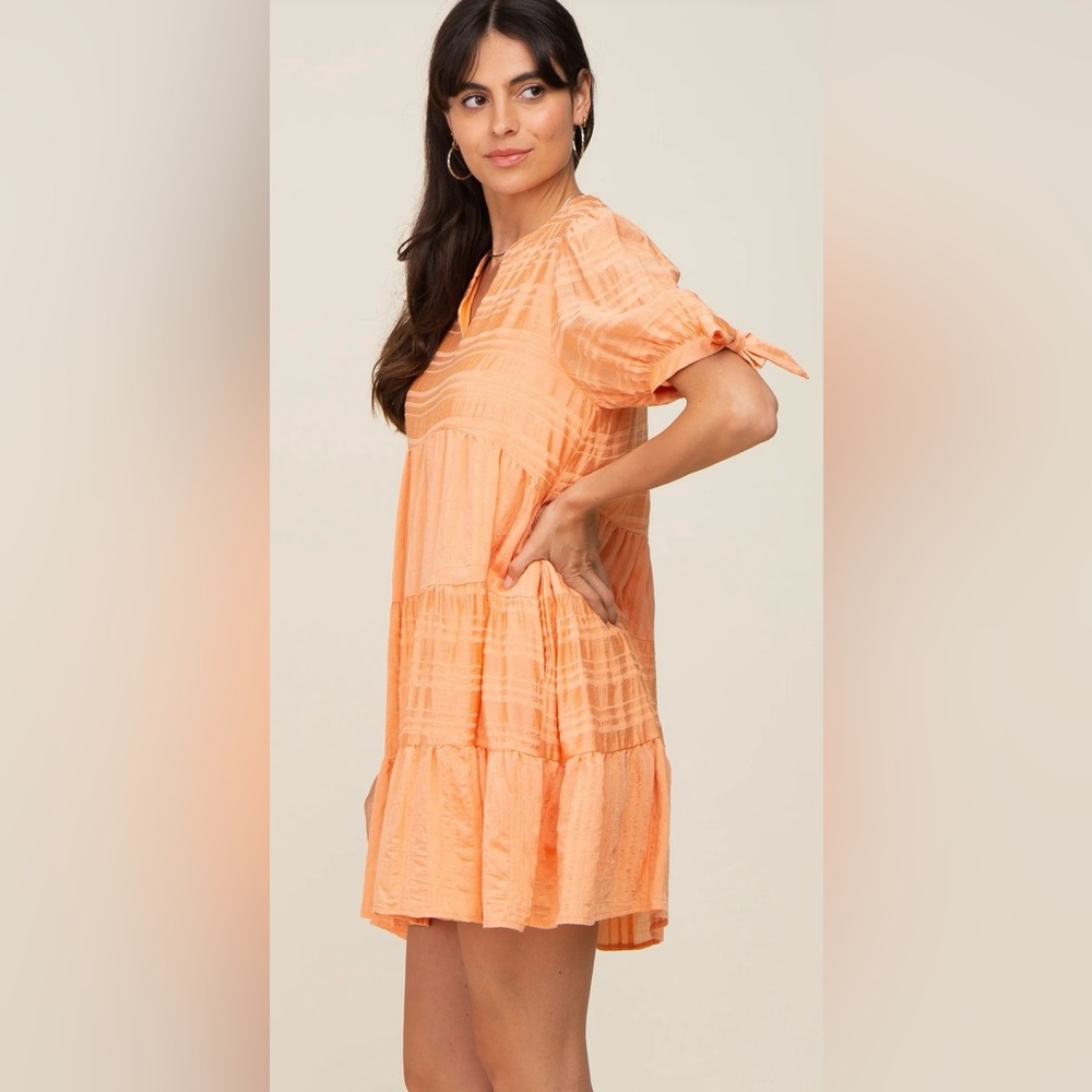 Talulah | Orange Textured V-Neck Tiered Dress - Picture 8 of 8